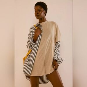 Free People Beige and Black Striped Oversized Jumpsuit Romper